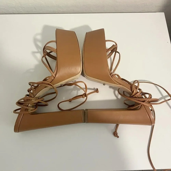 TONY BIANCO Jemma Sandal in Tan Como size 8.5 platform ankle tie - Picture 9 of 13